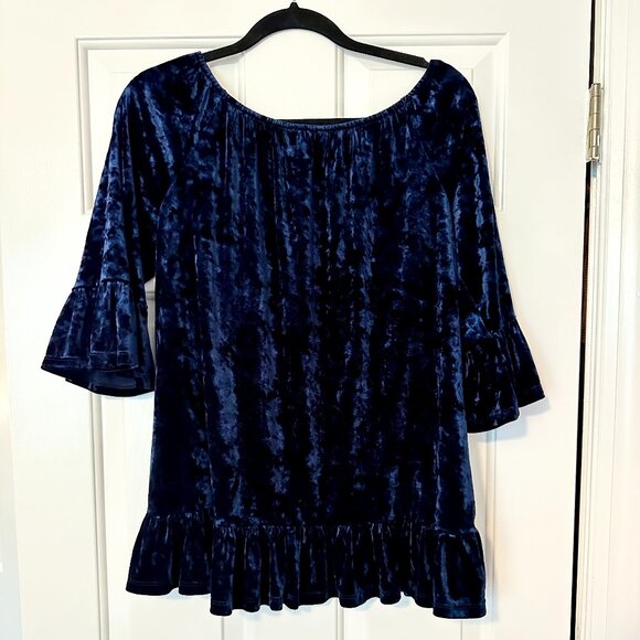 BeachLunchLounge Blue Crushed Velvet top size Large - Picture 2 of 3